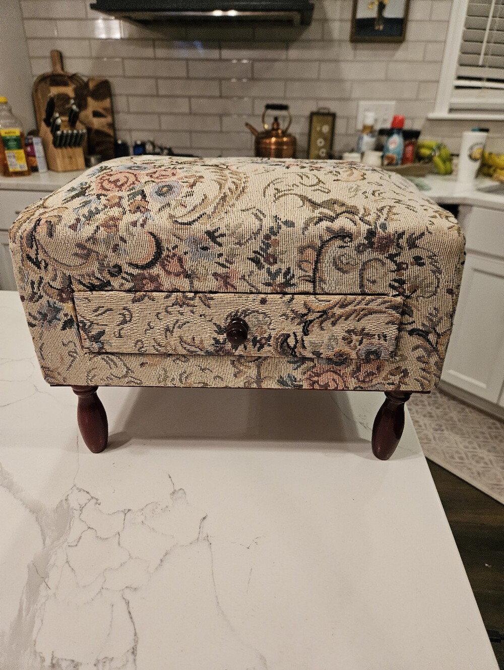 Vintage Style Tapestry Floral Upholstered Storage Footstool Ottoman